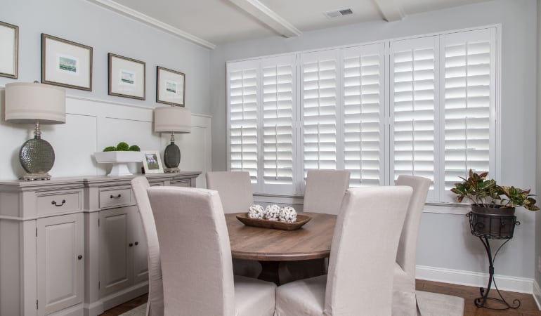  Plantation shutters in a Austin dining room.